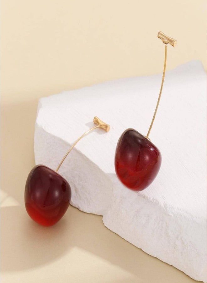 Decixde Cherry Earrings for Women Fun Fruit Drop Dangle Earrings Cute 3D Red Cherry Jewelry Unique Fruit Charm Jewelry for Women (Wine Red) - Image 4